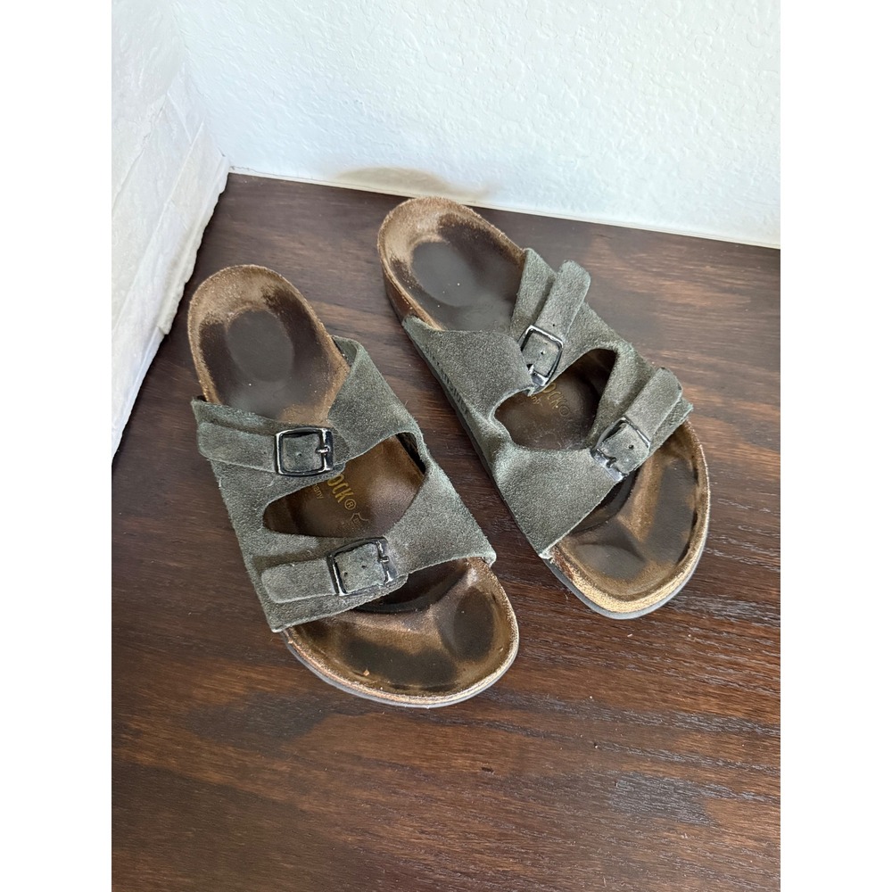 Birkenstock Zurich Suede Sandals Olive Green Buckle Slides Size 39 L8 M6